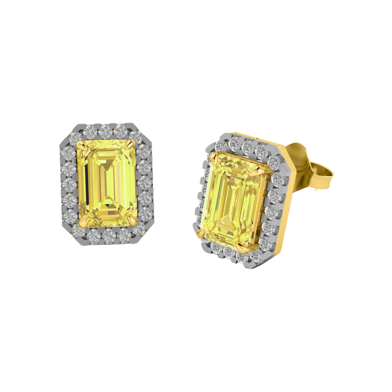 Halo Stud Emerald Yellow Sapphire 18K Yellow Gold Earrings