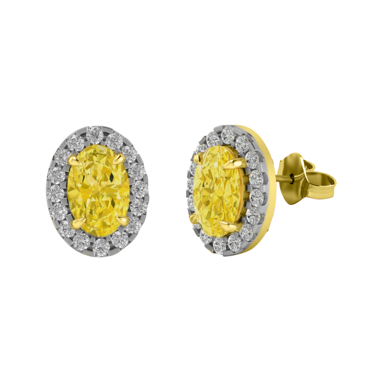 Halo Stud Oval Yellow Sapphire 18K Yellow Gold Earrings