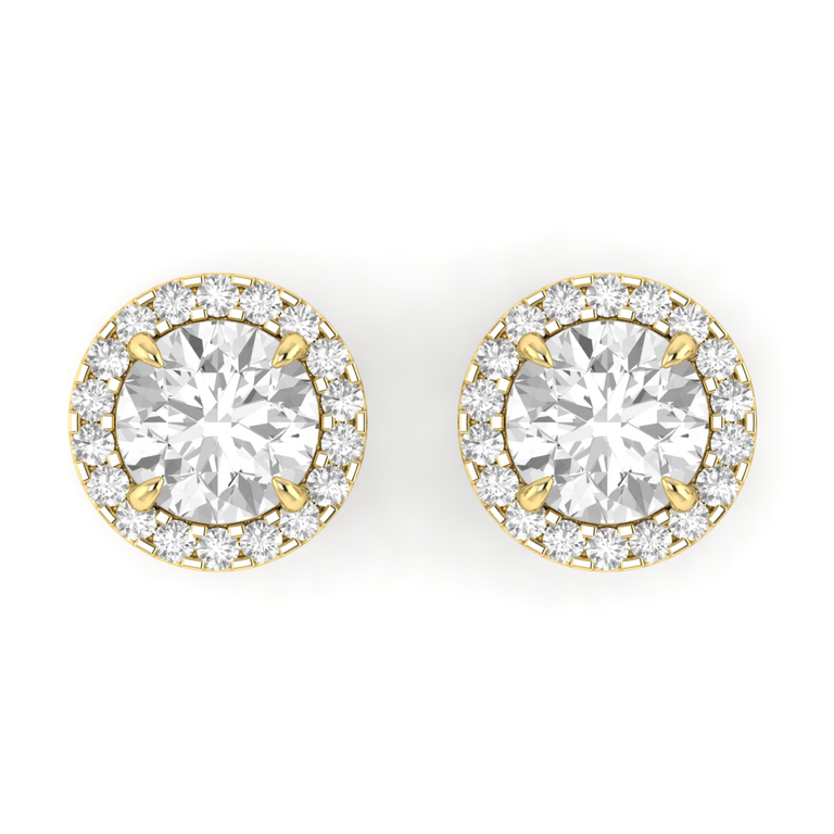 Halo Stud Round Lab Grown Diamond 18K Yellow Gold Earrings