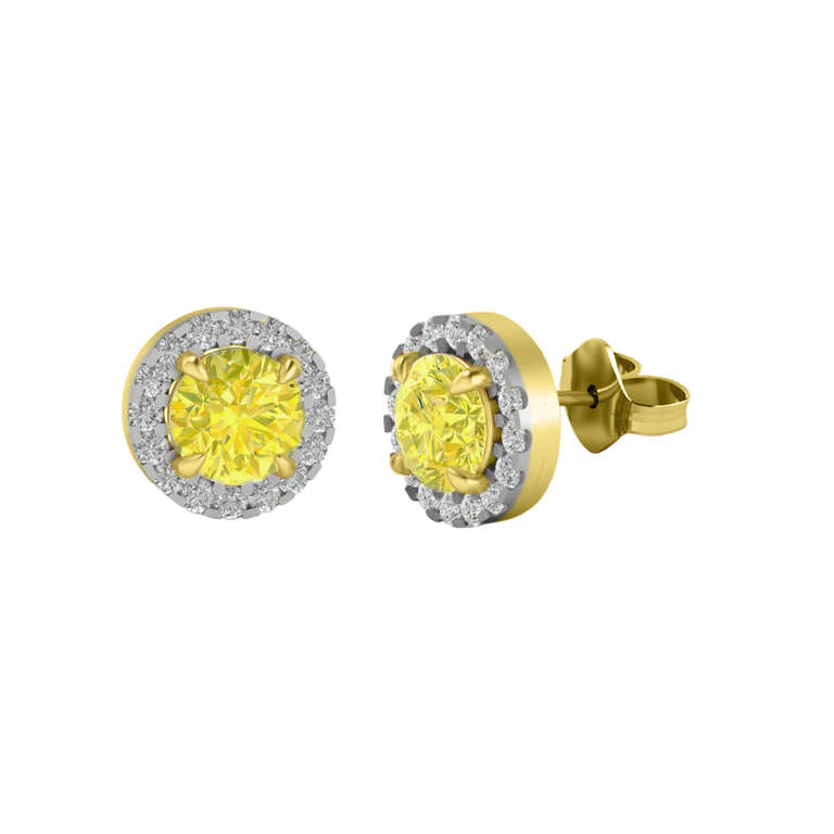 Halo Stud Round Yellow Sapphire 18K Yellow Gold Earrings