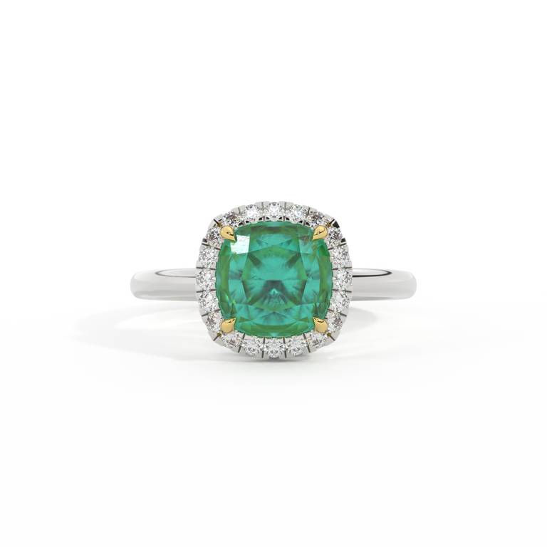 Halo Cushion Emerald Platinum Ring