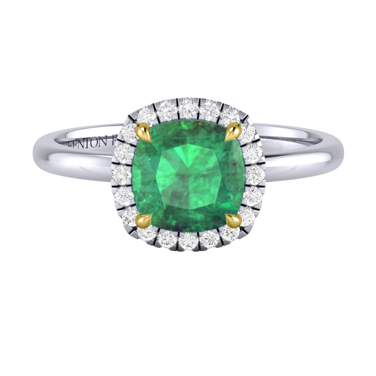 Halo Cushion Emerald Platinum Ring