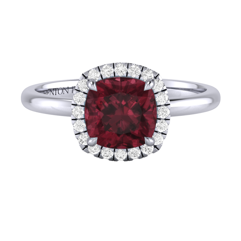 Halo Cushion Garnet Platinum Ring