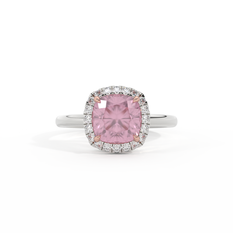 Halo Cushion Pink Sapphire Platinum Ring