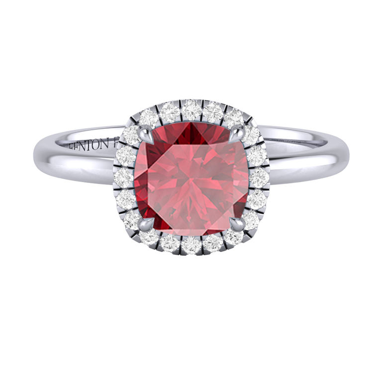 Halo Cushion Ruby Platinum Ring