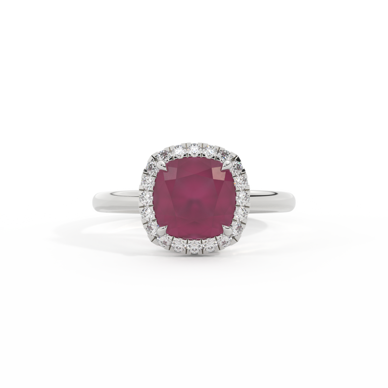 Halo Cushion Ruby Platinum Ring