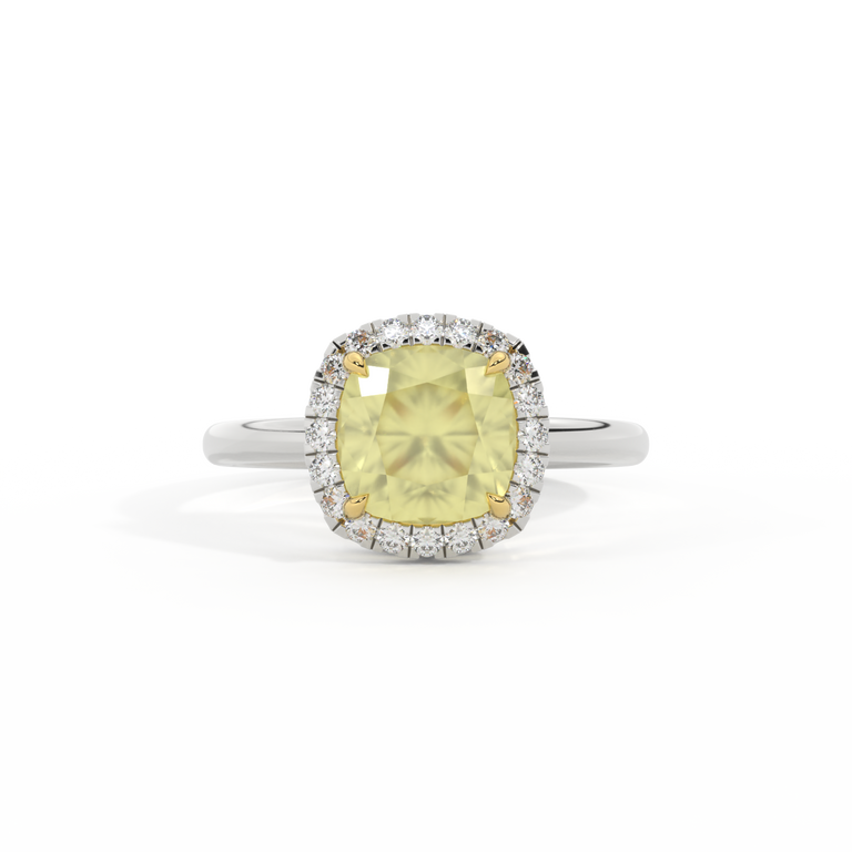 Halo Cushion Yellow Sapphire Platinum Ring