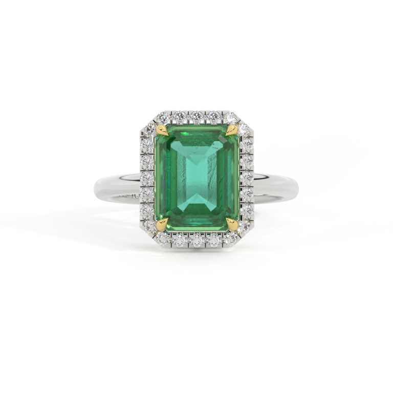 Halo Emerald Emerald Platinum Ring