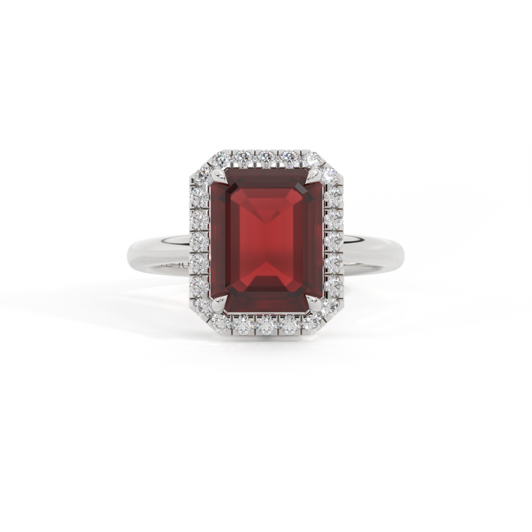 Halo Emerald Garnet Platinum Ring