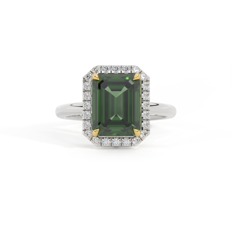 Halo Emerald Green Sapphire Platinum Ring
