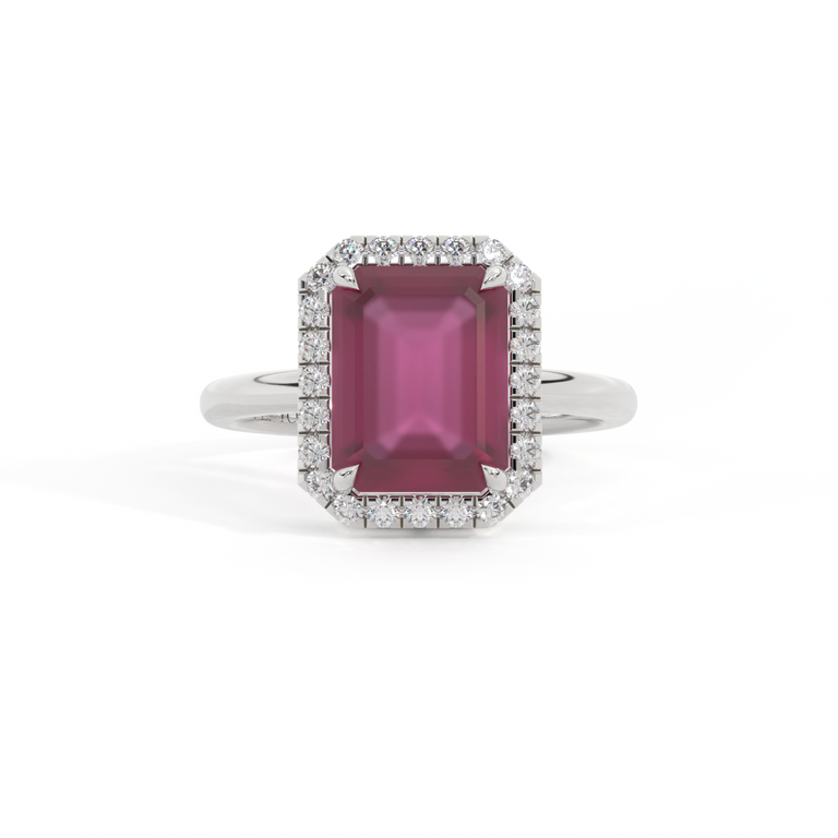 Halo Emerald Ruby Platinum Ring