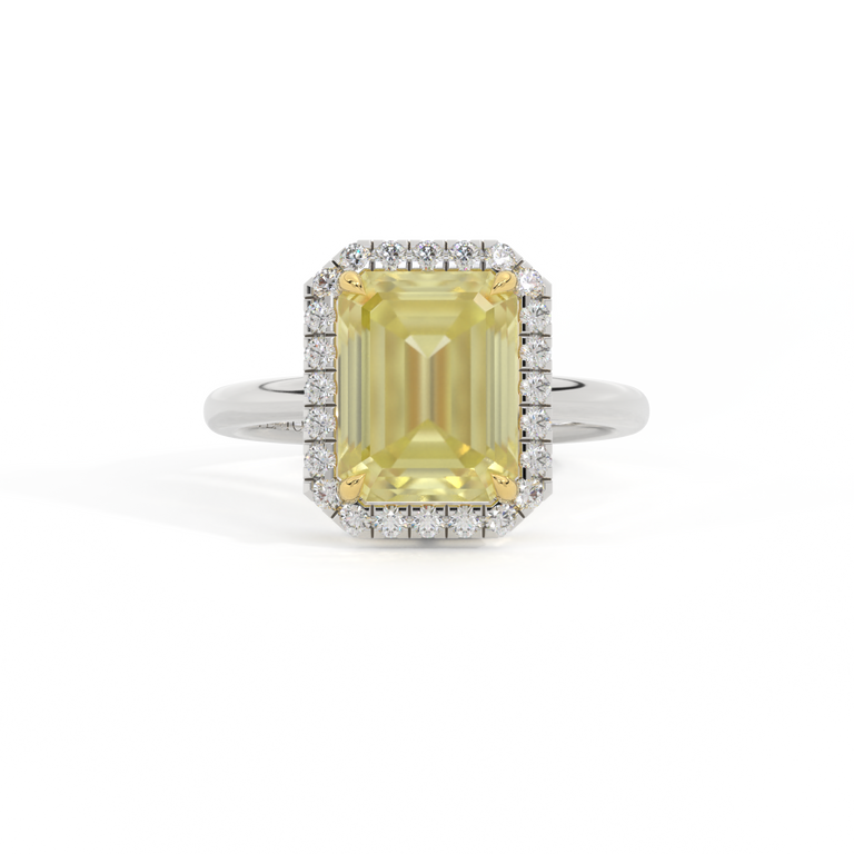 Halo Emerald Yellow Sapphire Platinum Ring