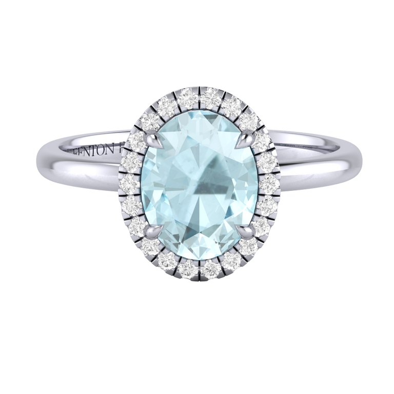 Halo Oval Aquamarine Platinum Ring