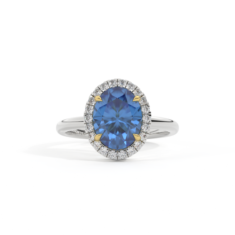 Halo Oval Blue Sapphire Platinum Ring