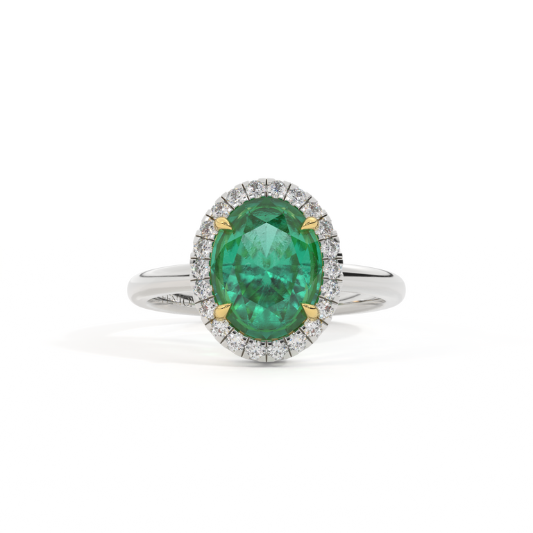 Halo Oval Emerald Platinum Ring
