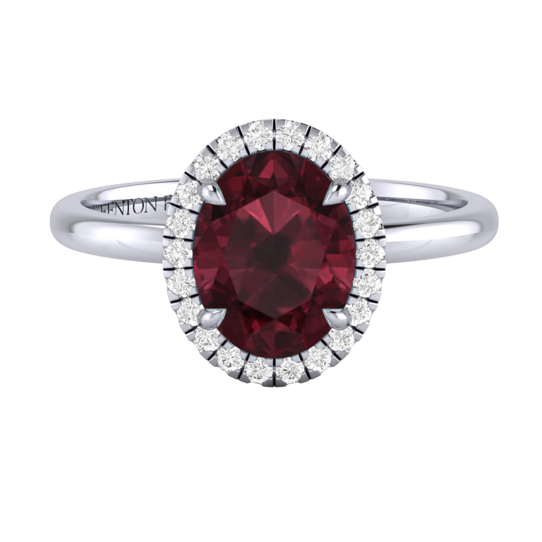 Halo Oval Garnet Platinum Ring