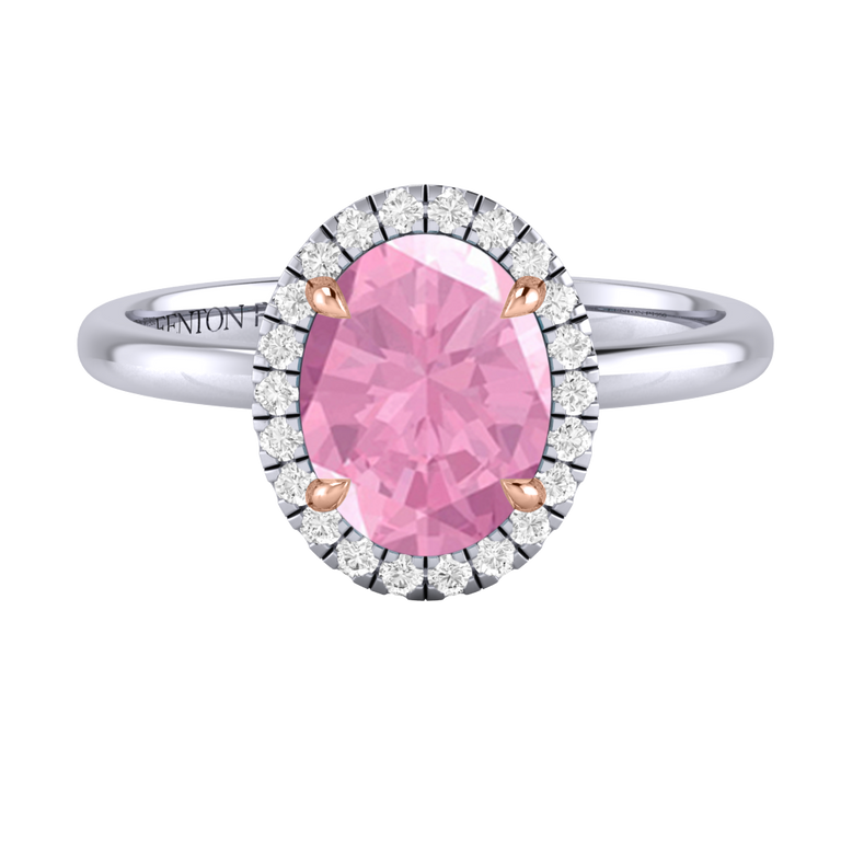 Halo Oval Pink Sapphire Platinum Ring