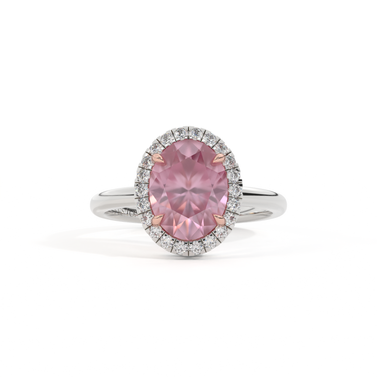 Halo Oval Pink Sapphire Platinum Ring
