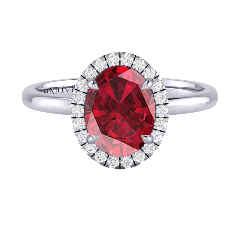 Halo Oval Ruby Platinum Ring