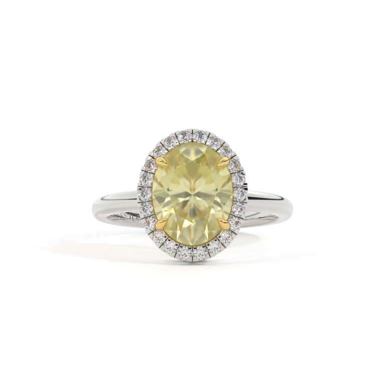Halo Oval Yellow Sapphire Platinum Ring