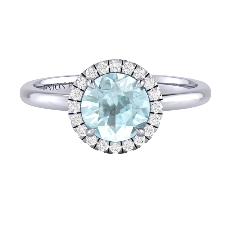 Halo Round Aquamarine Platinum Ring