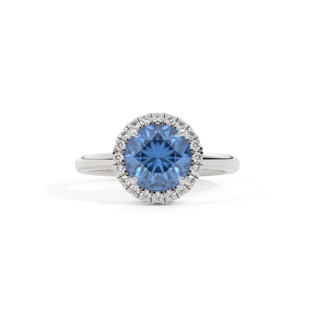 Halo Round Blue Sapphire Platinum Ring