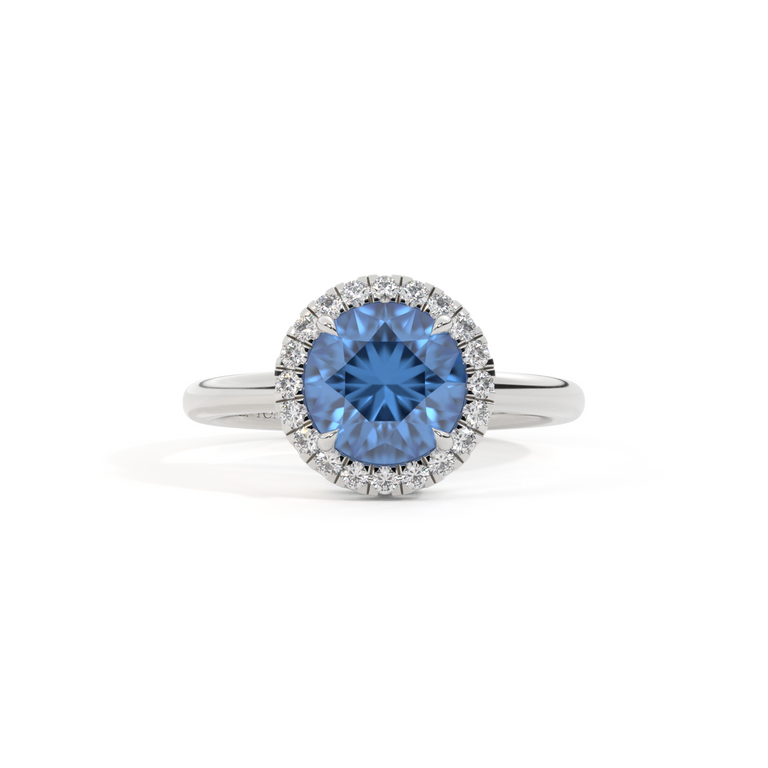 Halo Round Blue Sapphire Platinum Ring