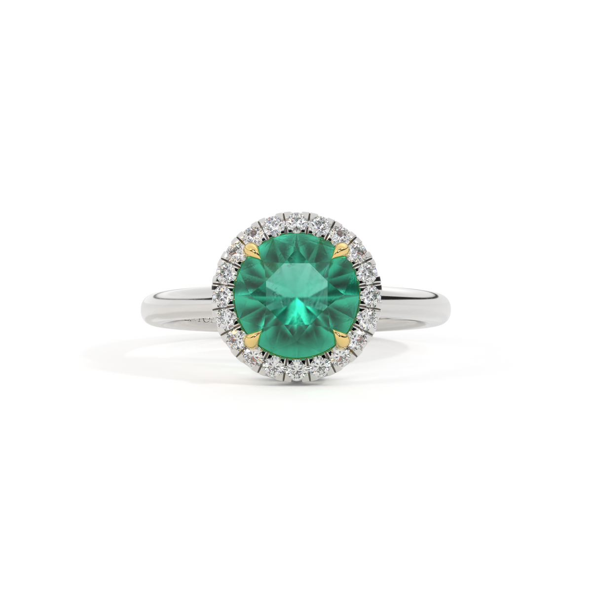 Halo Round Emerald Platinum Ring