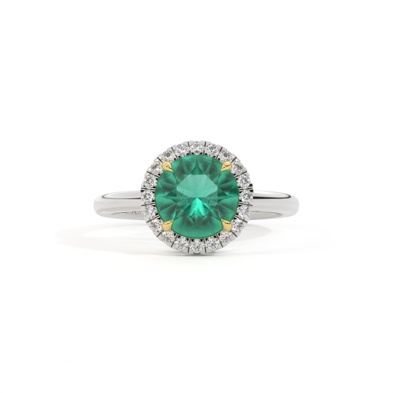 Halo Round Emerald Platinum Ring