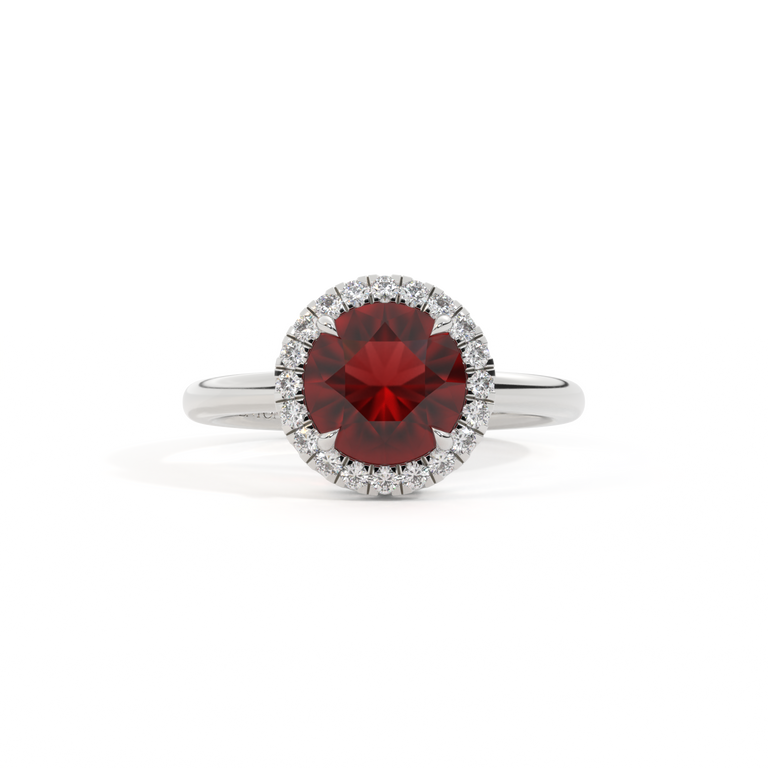 Halo Round Garnet Platinum Ring