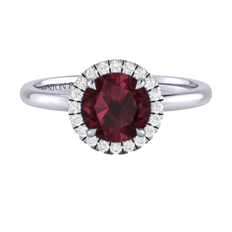 Halo Round Garnet Platinum Ring