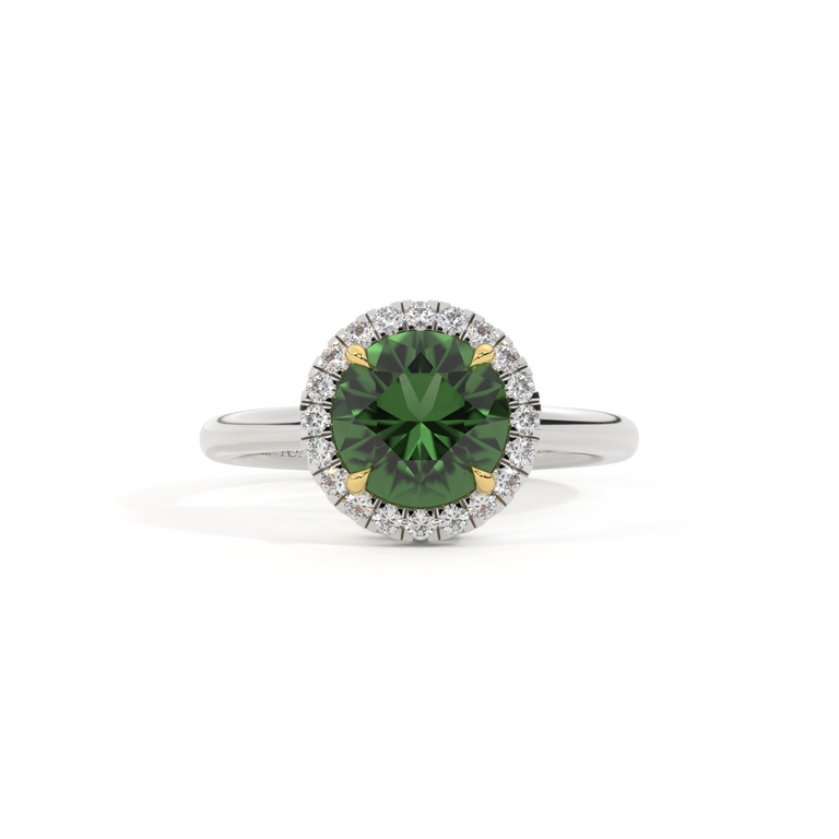 Halo Round Green Sapphire Platinum Ring