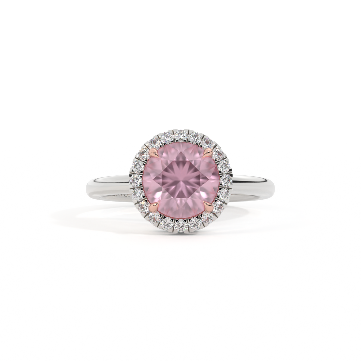 Halo Round Pink Sapphire Platinum Ring