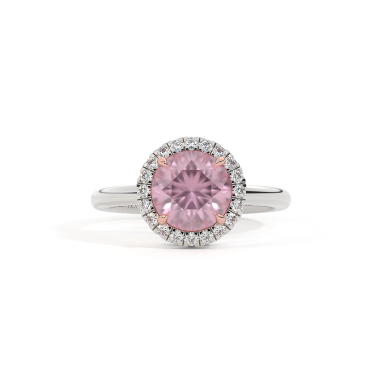 Halo Round Pink Sapphire Platinum Ring