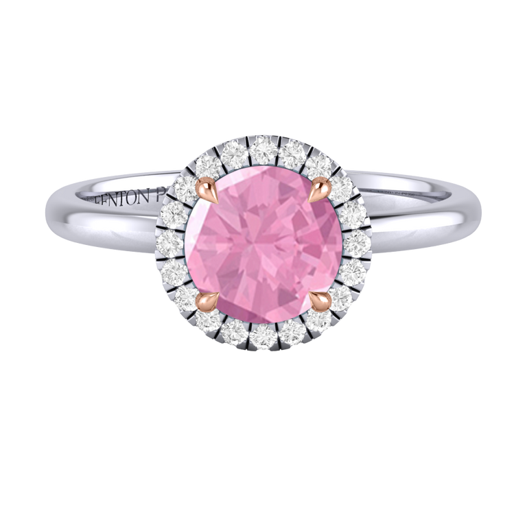 Halo Round Pink Sapphire Platinum Ring