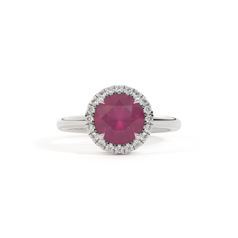 Halo Round Ruby Platinum Ring