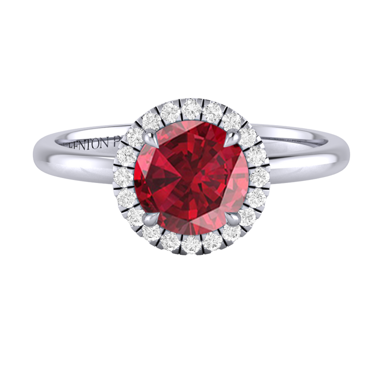 Halo Round Ruby Platinum Ring