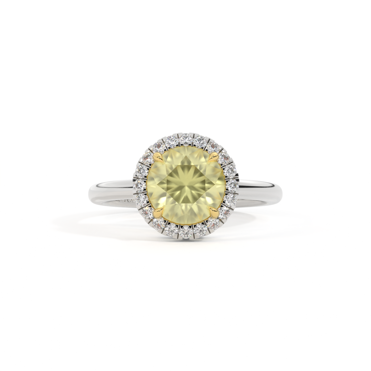 Halo Round Yellow Sapphire Platinum Ring