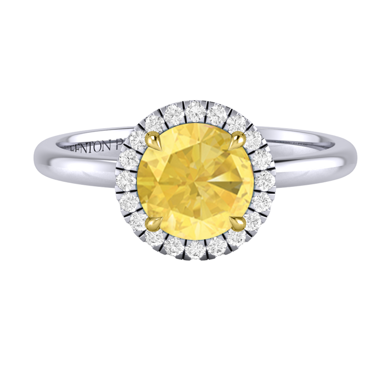 Halo Round Yellow Sapphire Platinum Ring