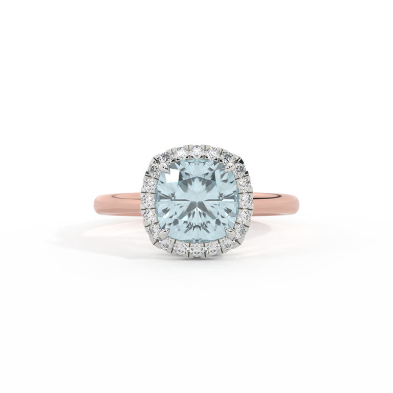 Halo Cushion Aquamarine 18K Rose Gold Ring