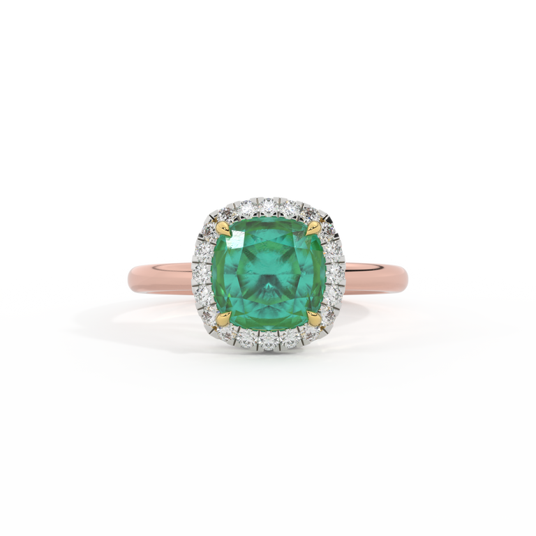 Halo Cushion Emerald 18K Rose Gold Ring