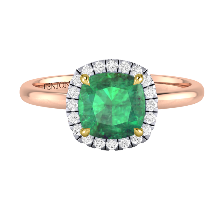 Halo Cushion Emerald 18K Rose Gold Ring