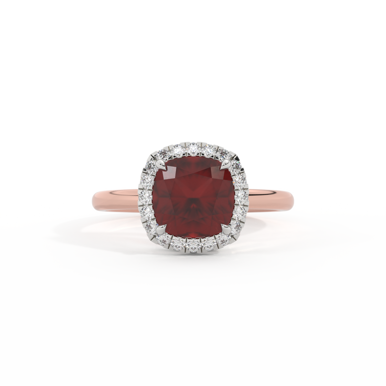 Halo Cushion Garnet 18K Rose Gold Ring