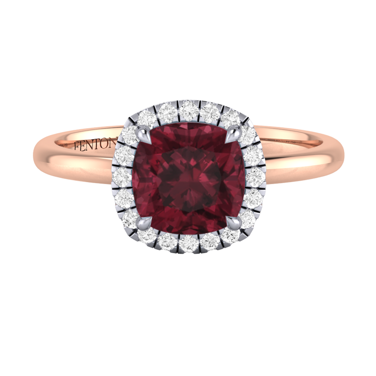 Halo Cushion Garnet 18K Rose Gold Ring