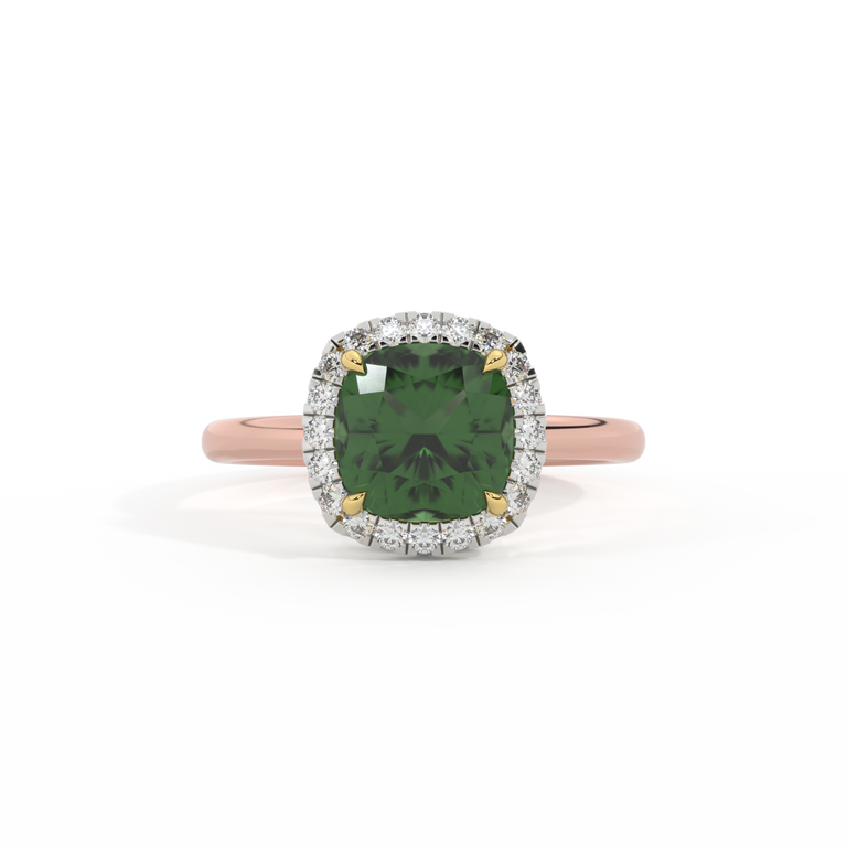 Halo Cushion Green Sapphire 18K Rose Gold Ring