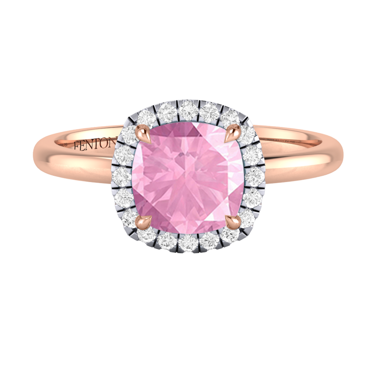 Halo Cushion Pink Sapphire 18K Rose Gold Ring