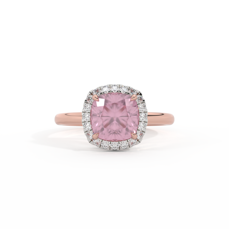 Halo Cushion Pink Sapphire 18K Rose Gold Ring