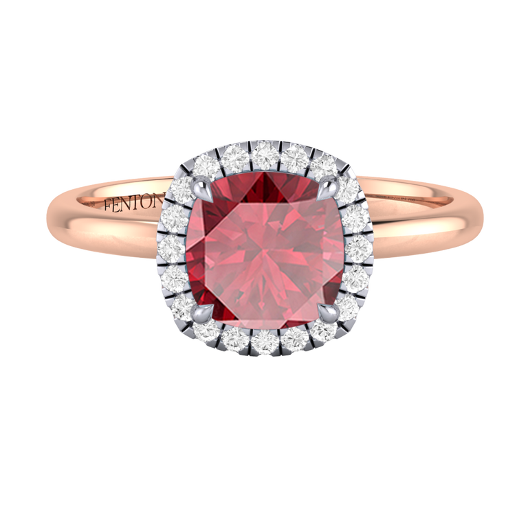 Halo Cushion Ruby 18K Rose Gold Ring