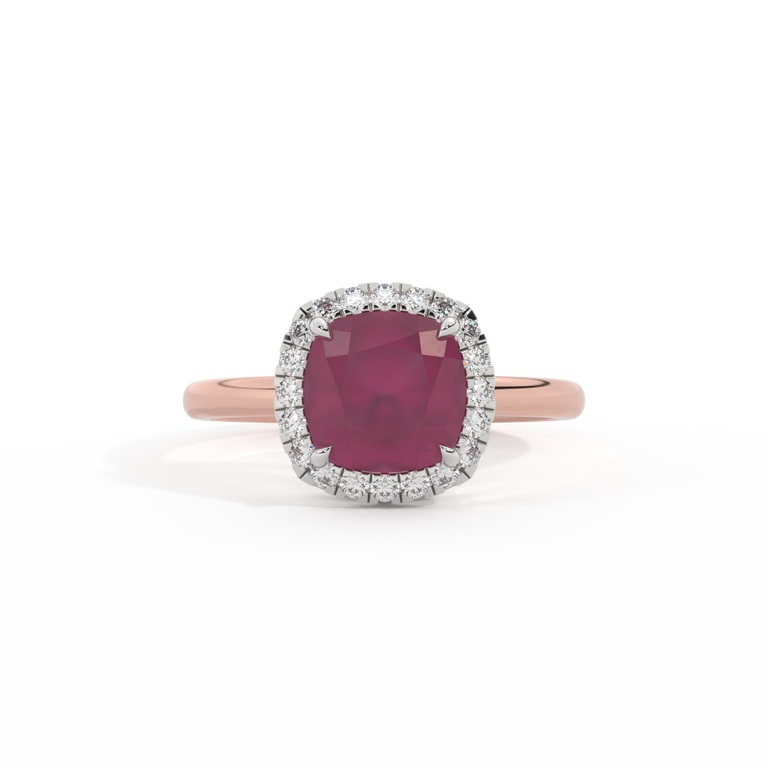 Halo Cushion Ruby 18K Rose Gold Ring