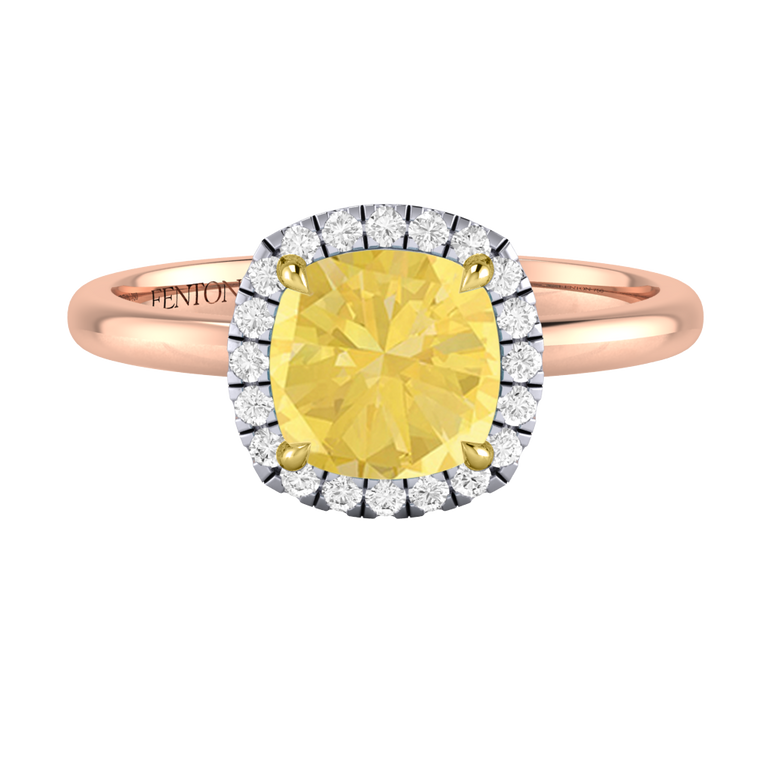 Halo Cushion Yellow Sapphire 18K Rose Gold Ring